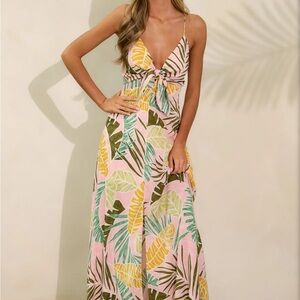 Tropical Leaf Print Maxi Dress